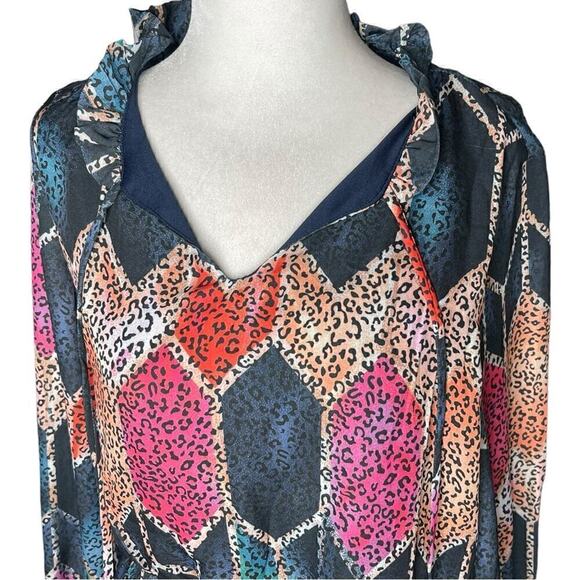 Mulla Long Sleeve Multicolor Animal Print Mini tiered Dress Medium Pink & Blue - Picture 7 of 15